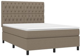 Cama box spring colchão/LED 140x200 cm tecido cinza-acastanhado