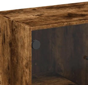 Armário de apoio c/ portas vidro 68x37x75,5 cm carvalho fumado
