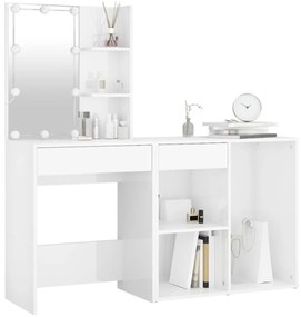 Toucador armário e luzes LED derivados madeira branco brilhante