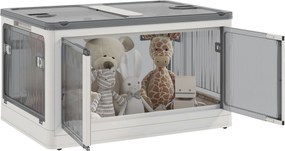Caixa de arrumação dobrável e empilhável de 99 L em plástico 67 x 47 x 38 cm, com tampa e 4 Rodas, acesso pelos 5 lados, branca