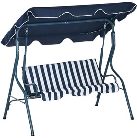Outsunny Baloiço de Jardim de 2-3 Lugares com Almofada Toldo Ajustável Terraço Patio Capacidade 240kg 170x110x153cm Azul e Branco