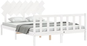 Estrutura de cama King Size com cabeceira madeira maciça branco