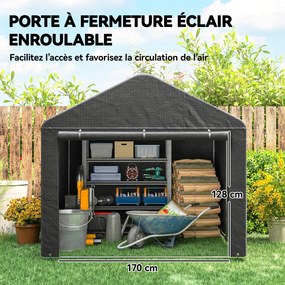 Abrigo de jardim em forma de tenda, impermeável, para arrumação, com porta enrolável e fecho de correr, 200 x 238 x 183 cm, cinzento escuro