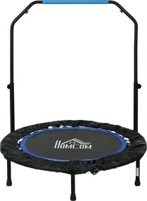 Trampolim de fitness e ginástica com pega ajustável, dobrável, 6 pés, 28 molas, Ø 102 cm, preto e azul