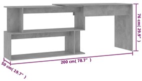 Secretária de Canto Hayo Conversível de 200cm - Cinzento Cimento - Des