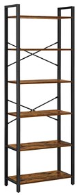 Estante VASAGLE, estante de 6 níveis com estrutura de aço, prateleiras altas rústicas para sala de estar, escritório, sala de estudo, corredor, estilo industrial, 66 x 30 x 186 cm, marrom rústico e preto LLS062B01