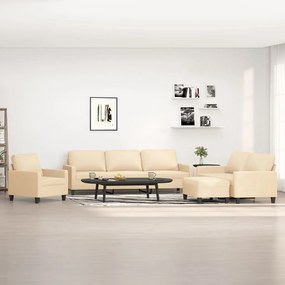 vidaXL 4 pcs conjunto de sofás com almofadões tecido cor creme