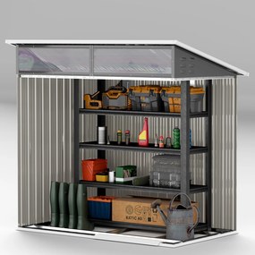 Abrigo de Jardim 1,9m² 195x122x182 cm com Base Reforçada (Chão NÃO Incluído) Porta Corredera Janelas Abrigo de Ferramentas Cinza Escuro