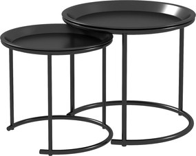Conjunto de 2 mesas de centro redondas encaixáveis com tampos removíveis, estilo industrial, em aço, Ø 43 e Ø 35 cm, preto