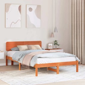 vidaXL Cama com cabeceira castanho wax 140x190 cm em madeira de pinho