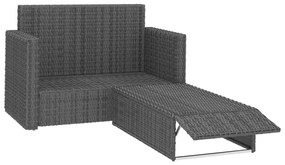 2 pcs conjunto lounge de jardim c/ almofadões vime PE cinzento