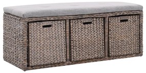 vidaXL Banco com 3 cestos erva marinha 105x40x42 cm cinzento