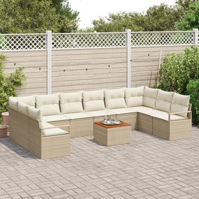 Conjunto de Sofá de Jardim com 11 Peças com Almofadas Bege de Rattan d