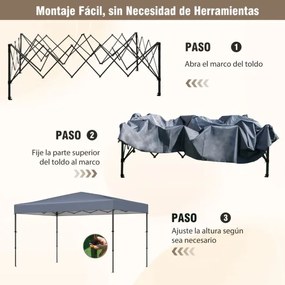Tenda Pop Up, Jardim, Festas, eventos 360 x 220 x 240-270 cm com Bolsa de Transporte 9 Estacas 4 Cordas de Vento Cinzenta