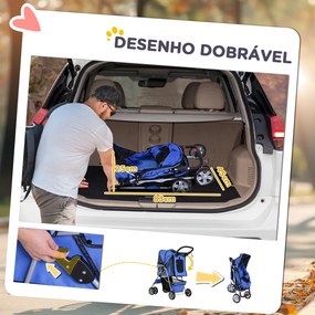 Carrinho de Passeio para Animais de Estimação Dobrável com Cesta de Armazenamento e Travão 75x45x97cm Azul