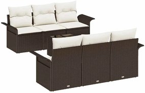 Conjunto de Sofá de Jardim 7 Peças com Almofadas Marrom em Rattan Sint