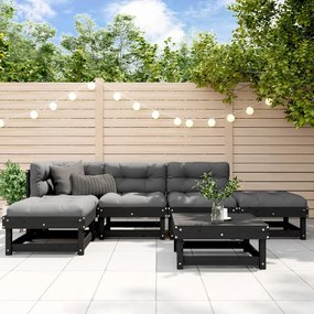 vidaXL 6pcs conjunto lounge jardim c/ almofadões madeira maciça preto
