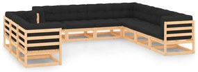 10 pcs conj. lounge jardim c/ almofadões pinho maciço antracite