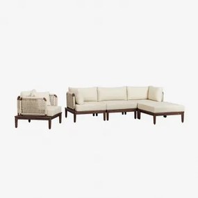 Conjunto De Jardim Com Sofá Modular De 3 Peças Com 2 Poltronas De Canto, Puff E Poltrona Em Acácia Giulia Castanho-acácia Escuro - Sklum