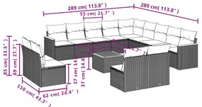 14 pcs conj. sofás jardim c/ almofadões vime PE bege misturado