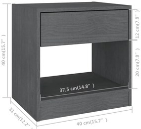 Mesas de cabeceira 2 pcs 40x31x40 cm pinho maciço cinzento