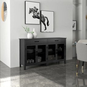 Aparador baixo com 4 portas, prateleiras ajustáveis e 2 gavetas, estilo industrial, 150 x 40 x 85 cm, preto