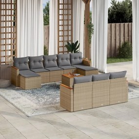 11 pcs conjunto sofás de jardim c/ almofadões vime PE bege
