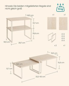 Conjunto de 2 prateleiras para especiarias empilháveis, 29,7 cm de largura, bege
