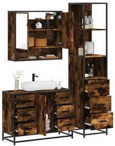 vidaXL 3 pcs conjunto de móveis WC madeira processada carvalho fumado