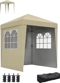 Tenda de jardim pop-up, dobrável 202 C x 202 L x 261 A cm, com altura ajustável, proteção UV 30+, 3 paredes laterais, bege