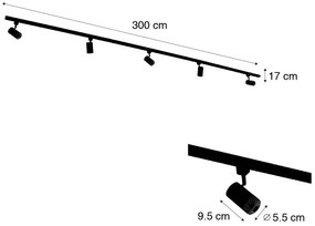 Sistema de trilho monofásico com 5 pontos preto com anel dourado - Jeana Moderno