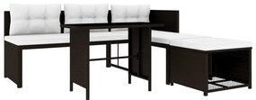 4 pcs conjunto lounge para jardim vime PE castanho