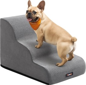 Escada para animais de estimação de espuma lavável 57 x 40 x 40 cm com três degraus, Cinzento