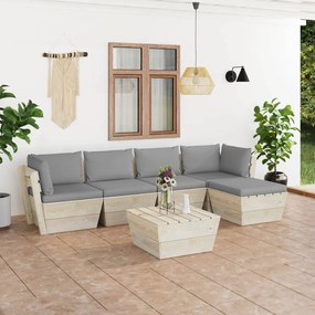 6 pcs conjunto lounge de paletes + almofadões madeira de abeto