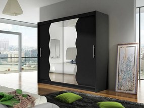 Roupeiro Closico Pallor X, Preto, 215x180x57cm, 147 kg, Portas para roupeiro: Deslizante, Número de prateleiras: 5, Número de prateleiras: 5