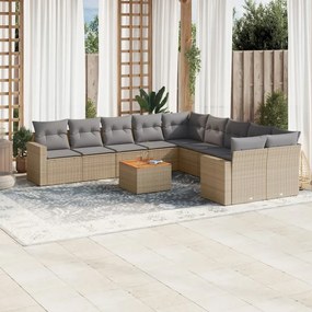 11 pcs conjunto sofás de jardim c/ almofadões vime PE bege