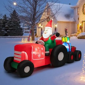 Decoração de Natal insuflável O Pai Natal a conduzir um trator com luzes LED e soprador para festas no interior e no exterior Multicolorido