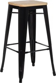 Banqueta Alta Empilhável Em Aço Lix Madeira Natural - Preto & ↑75 Cm - Sklum