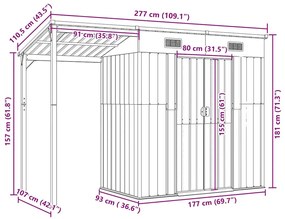 Abrigo de jardim com alpendre 277x107x181 cm aço castanho