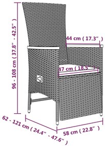 9 pcs conjunto de jantar p/ jardim c/ almofadões vime PE cinza