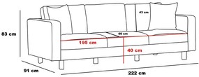 Sofá de 3 Lugares Berlin – Antracite – 220x83x91 cm