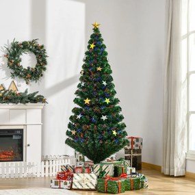 HOMCOM Árvore de Natal Artificial Pinheiros 180 cm com Suporte Decorações de Natal Estrela Flocos Fibra Óptica Brilhante LED Multicolor Retardador de Chama