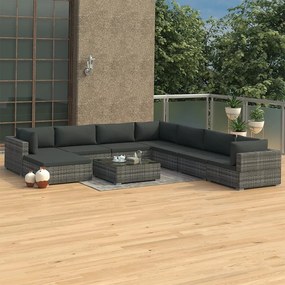 vidaXL 9 pcs conjunto lounge de jardim c/ almofadões vime PE cinzento