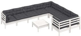 10 pcs conjunto lounge de jardim c/ almofadões pinho branco