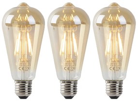 Conjunto de 3 lâmpadas LED E27 ST64 Douradas com sensor crepuscular 4W 400lm 2200K
