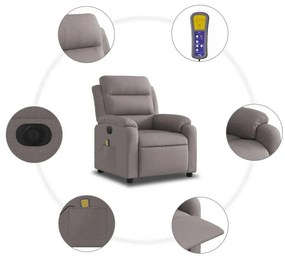 Poltrona reclinável massagens elétrica tecido cinza-acastanhado