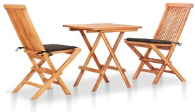 Conjunto bistrô + almofadões cinza-acastanhado 3pcs teca maciça