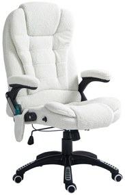 Vinsetto Cadeira de Massagem com 6 Pontos Reclinável até 130° com Função de Aquecimento Altura Ajustável  67x74x107-116 cm Branco