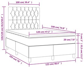 Cama box spring c/ colchão e LED 120x190 cm tecido azul