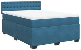 Cama boxspring com colchão 140x190 cm veludo azul